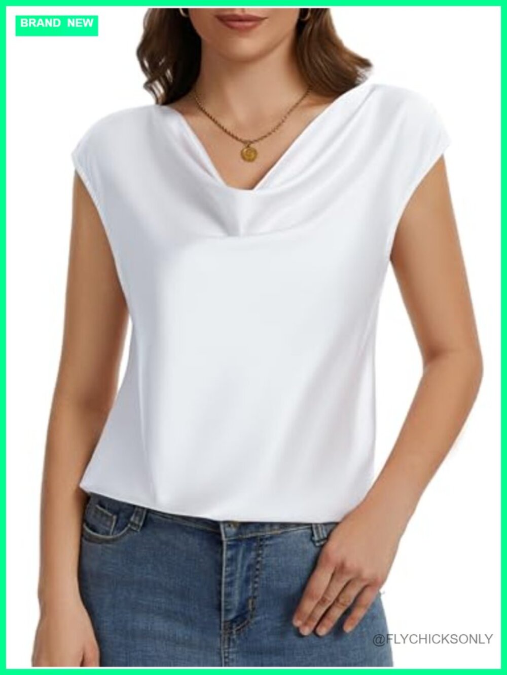 Women's Cowl Neck Cap Sleeve Tank Top Solid Work Blouse